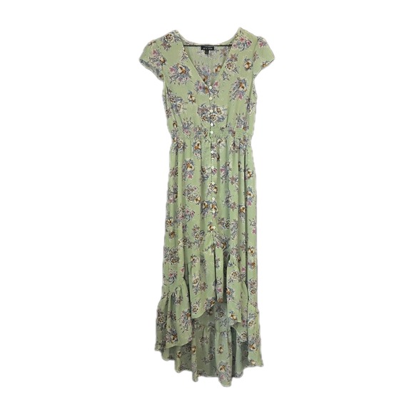 As U Wish Womens Large Floral Hi Low Button‎ Front Green Ruffle Cottagecore... - Picture 1 of 14